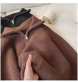 Half Zip Collar Sweater Women Pullovers Soft Knitted Long Sleeve Short Jumper Fall Winter Teen-girl Korean Fashion Outfit
