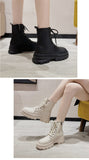 Zipper Flat Heel White Ankle Boots Brand Women's Shoes Boots-Women  Round Toe Low Fashion High HeelViertu Autumn Lolita Ladies