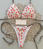 brazilian bikini women suit, beach fashion, sexy thong swimsuit, cute cherry print