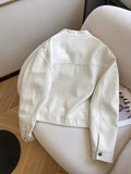 Vintage Biker Women Pu Jackets Streetwear Casual Long Sleeve Y2K Coat American Retro Pockets O Neck Fall Winter Outwear Tops New