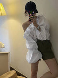 Pbong  Skew Collar Puff Sleeve Women Shirts Solid Spring Autumn Vintage Korean Chic Blouses  Ruffles Elegant Fashion Blusas
