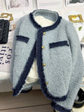Sweet Thick Warm Tweed Jacket Women O Neck Long Sleeve Winter Cotton Coat Elegant Fashion Patchwork Korean Chic Outwear Top