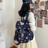 Women Small Nylon Cartoon Print Drawstring Backpack Casual Cute Flap Daypack for School & Daily Use New Trend Backpacks