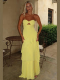 Fashion Sexy Backless Strapless Maxi Dress Women Ruched Elegant Mesh Patchwork Ruched Ruffles Vacation Street Outfits
