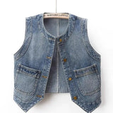 New Ladies Denim Vest Jacket 2025 Summer Retro Versatile Women's Waistcoat Tops Round Neck Sleeveless Female Cowboy Horse Clip