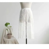 2 Length Elegant Black Skirt White Lace Transparent Long Tulle Skirt Ladies Elastic High Waist Beach Midi Skirt
