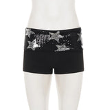 Pbong  Casual Fashion Geometry Sequins Patchwork Micro Shorts Women's Fold Waist Black Straight Leg Knitte Mini Bottoms Summer Homewear