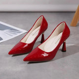 Pbong  New Pointed Thin Heels Classic Casual High Heels New Embossed Fashion Large Shoes Women's Shoes