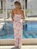 Lace Print Spaghetti Strap Sexy Maxi Dress Women Elegant Off-shoulder Sleeveless Backless High Waist Bodycon Dress