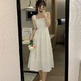 Summer Women's Square Collar Halter Dress Small Size Design Slimming Waistline Elegant Skirt Sweet Style Midi Dress