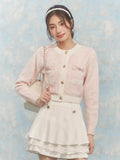 Korean Fashion Pink Cropped Cardigan Women Kpop Sweet Girl Knitted Sweater Bow Coquette Aesthetic Long Sleeve Tops New