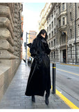 Spring Autumn Extra Long Oversized Cool Reflective Shiny Black Paten Leather Trench Coat for Women Belt Runway Fashion