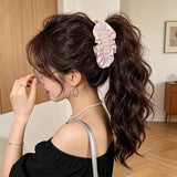 Korean Black Polka Dot Pearl Hair Clip For Women Girls Elegant Satin Banana Clip Ponytail Clip Barrette Hair Accessories