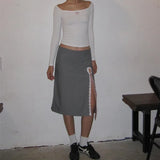 Side Slits Lace Maxi Skirt For Women Kawaii Bow Bandage High Waist Skirts Women's Street Autumn Fashion Sexy Skirt Woman