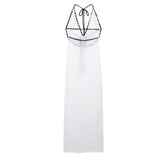 New Fashion Sexy Deep V-neck Hanging Neck Beach Dress Tight Backless Patchwork Hollow Fashion Summer Long Dress 2025 Vestidos