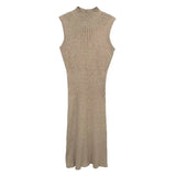 Pbong  Elegant Long Knitted Sleeveless High Collar Bodycon Dress Sexy Pure Color Korean Dongdaemun Style Comfortable Fit Dress