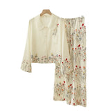 Pbong  Female 2PCS Pajamas Set Spring Summer New Arrived Printing Sleepwear Long Sleeve Trouser Suits Loose Home Clothes Loungewear