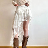 Boho Elegant Lace Skirt Women Tulle Vintage White Skirts Irregular Layered Street Summer Short Mid Skirt Korean Fashion
