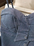 Pbong  Coquette Comisoles Sleeveless Denim Tops Sexy Women Summer Jeans Tanks Crop Top Removable Strapless Cowboy Bustier Corset