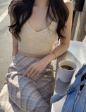 Plaid Skirt Vintage Women Elegant Sweet Korean Style Mid Skirt Y2k Harajuku fashion A-line summer Aesthetics Skirts
