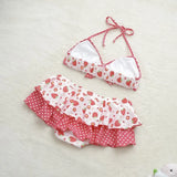 Pbong  Japanese Sweet Kawaii Summer Beach 2 Piece Sets Y2k Aesthetic Fashion Fruit Print Ruffle Bikinis Set Bow Appliques Punk Clothes