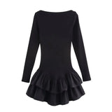 2025 New Spring Summer Retro Y2K A-line Short Dress Long Sleeve Tight Fashion Women Dresses O-neck Ruffle Chic Female Clothing