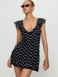 Sexy Polka Dot Contrast Dress Women's Deep V neck Sleeveless High Waist Mini Dress Slim A-line Lady Vacation Party Dress
