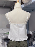 Lace-up Ruffles Crop Top Women Summer Buttons Strapless Sleeveless Sexy Slim Vest Female Sweet Casual Solid Y2k Cotton Tank Tops