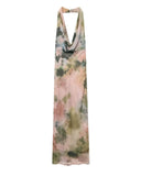 French Retro Style Tie Dye Printed Deep V-neck Hanging Neck Long Dress Sexy Party Dress Slim Women Summer Dresses New