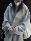 Solid Hooded Cardigan Sweatshirt For Women Drawstring Zipper Long Sleeve Loose Jackets 2024 Spring New