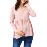 Pbong  Pregnant Women's Summer Simple Natural Solid Color Long Sleeved V-neck Nursing Top Soft and Comfortable Loose Outdoor T-shirt