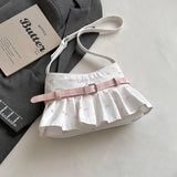 Pbong  Women Bow Print Ruffle Underarm Bag Small Sweet Girls Dating Shopping Shoulder Crossbody Bags New Trend Travel Handbags