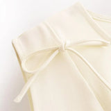 Chic Bow Lace Up Short Dress New Round Neck Slim Sleeveless Summer Dress For Women Beige Solid Color All-match Vestidos