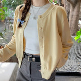 Woman Cardigan Yellow Knitted Sweater Jacket with Button Down Long Sleeve Round Neck Fitted Cardi Spring Fall Fairycore Clothes