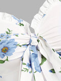 2025 Women's Beach Dresses Floral Print Vacation Sundress Garden Party Dress Summer Ruffled Bowknot Mini Dress