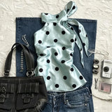Pbong  Satin Y2k T Shirt For Women Polka Dot Halter Spring Summer Vintage Ropa De Mujer Versatile Fashion Sleeveless Cropped Top