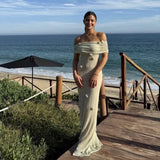 Women's New Vacation Style Strapless Long Dress 3D Flower Fashion Chic Beach Dresssolid Color Knitting Party Summer Dress