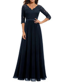 Pbong  New 6-Color 5-Size Lace Splicing Long Waist-Cinching Elegant Dress Floor-Length V-Neck Polyester Fiber Evening Gown Dress