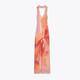 Pbong  Sexy Gradient Printed Scarf  Sling Long Dress Women Sleeveless Backless Female Evening Dress Summer Party Vacation Lady