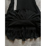 Pbong  French Vintage Black Lace Dress Women Sweetheart Ruff Sleeve Slim Dress Patchwork Harajuku Y2K Summer A Line Mini Dress