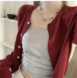 Alobee Red Cardigan Knit Early Autumn Women Clothes New 2024 Outdoor Crop Sweater Outerwear Long Sleeve Top Bottoming Shirt