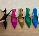 Summer New Brand Pointed Toe Slingback Shoes Thin High Heel Shallow Slip On Ladies Elegant Sandals Plus Size 41