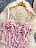 Pbong  Sexy ort Sexy Vest Women's Summer Faion Slimming Waist Belted Fibone Strapl Crop Top with 3D Flower Embroidery Breat...