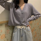 Button Up Knit Cardigan Sweater Women Long Sleeve Boxy fit Crop Top Sweater Jacket Autumn Winter Teen-girl Casual Daily Outfit