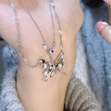 Y2K Butterfly Necklace for Women Girls New Trendy  Silver Color Crystal Pendant Clavicle Chain Necklaces Fashion Party