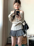 Korean Style Sexy Off Shoulder Sweater Women Sweet Elegant Long Sleeve Knitted Pullover Cute Fashion Slim Up Sweaters