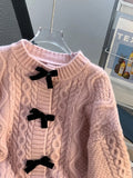 Preppy Style Bow Sweet Cardigan Women Cute Long Sleeve Solid Knitted Sweaters Casual Vintage O Neck Lady Fall Winter Top Outwear