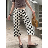 Pbong   Women's Short Polka Dots High Waist Jeans Y2K Straight Calf-Length Trousers Streetwear Vintage Wide Leg Denim Shorts