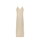 Deep V-neck Sequin Sleeveless Women Dress With Exposed Back Slim Waist Fish Tail Long Dresses Summer Beach Party Robe