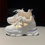 Pbong  Fashion Air Cushion Platform Sports Shoes for Women Mesh Breathable Chunky Sneakers Woman Thick Sole Anti Slip Vulcanized Shoes